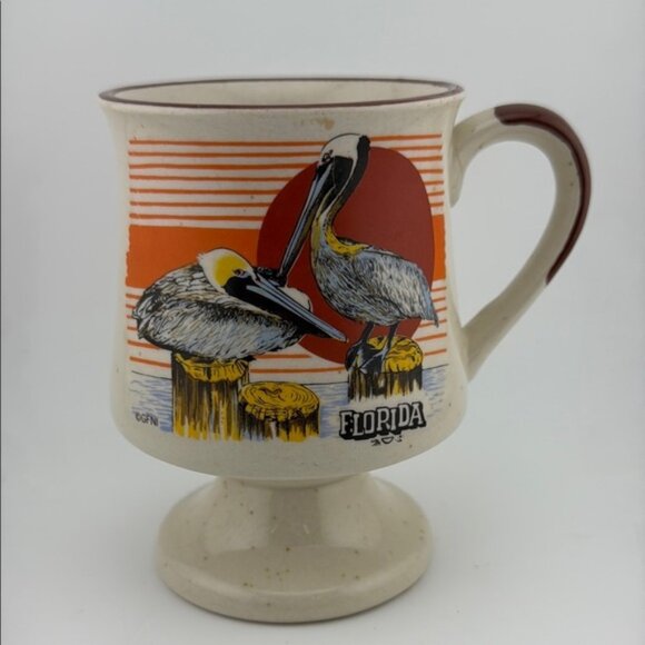 Vintage Florida Pelican Mug with Orange Sun - Picture 1 of 3